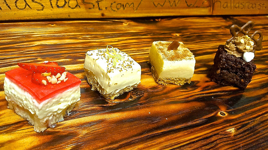 Selection of Challas desserts on a wooden board
