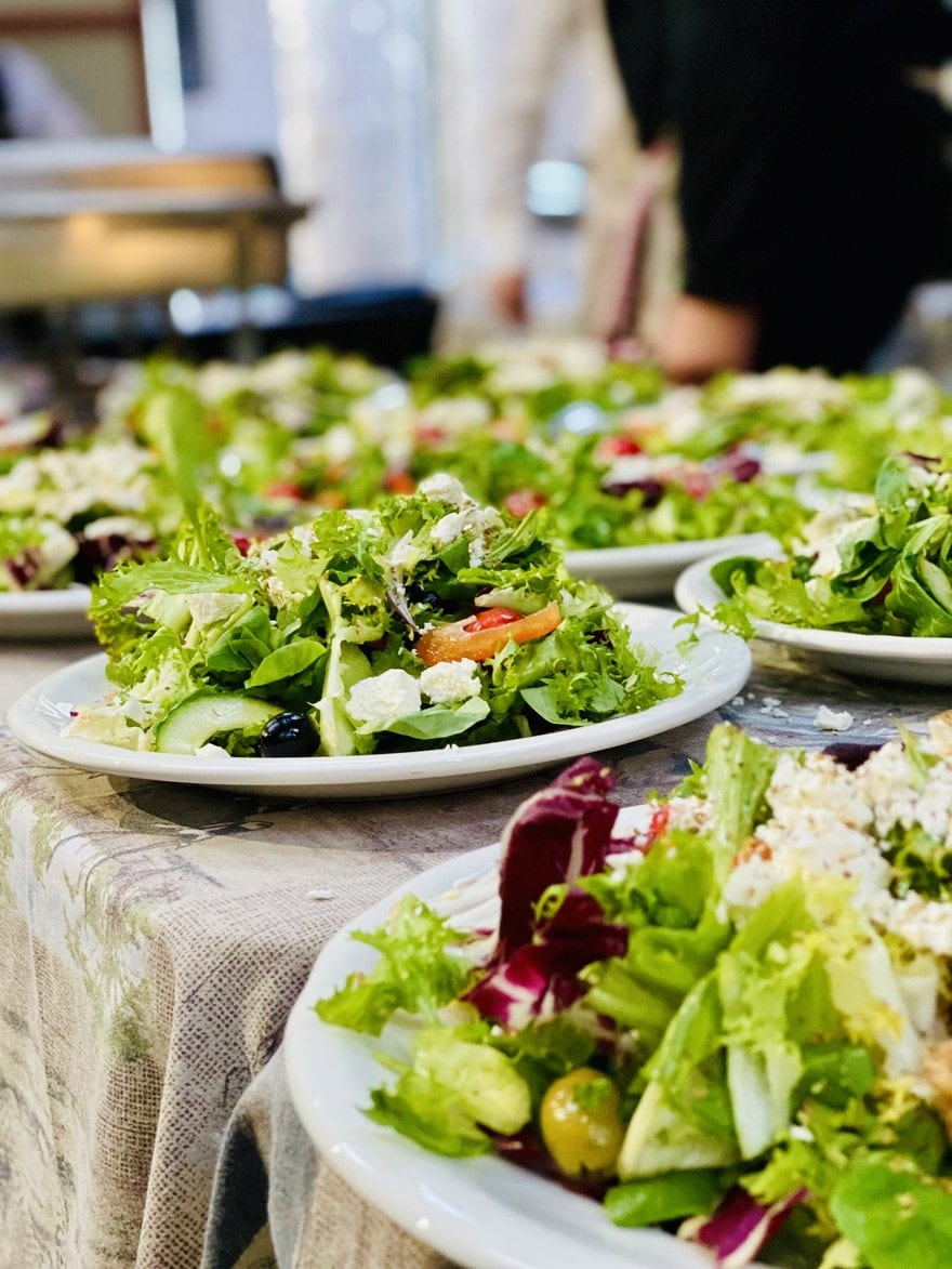 Fresh salads arranged for a Challas buffet